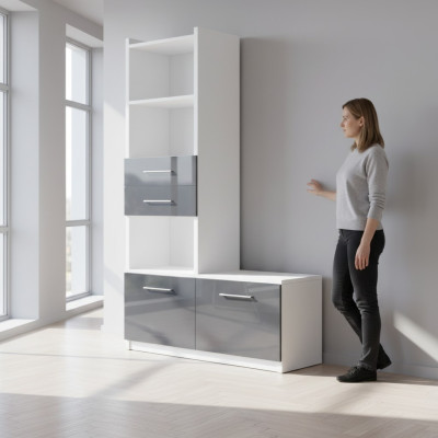 Mueble de almacenamiento estantería para habitación infantil juvenil gris blanco brillante