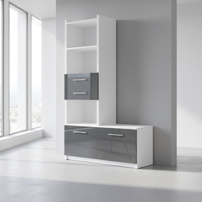 Mueble de almacenamiento estantería para habitación infantil juvenil gris blanco brillante