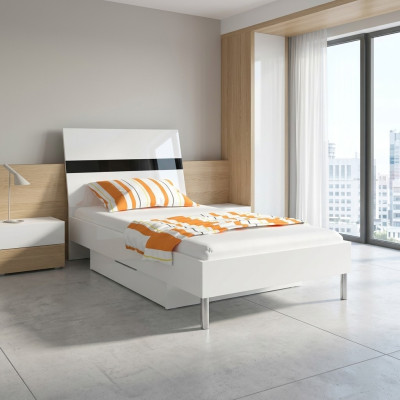 Camas de madera diseño cama individual de alta brillante en habitación infantil negro.