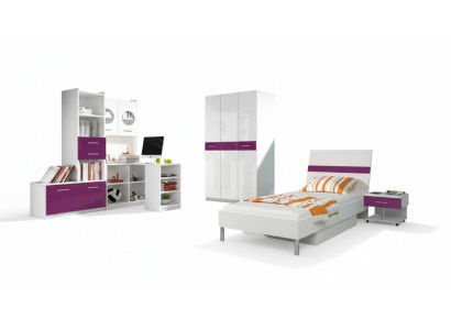 Conjunto juvenil de dormitorio lila moderno con armario, mesa, 5 piezas.