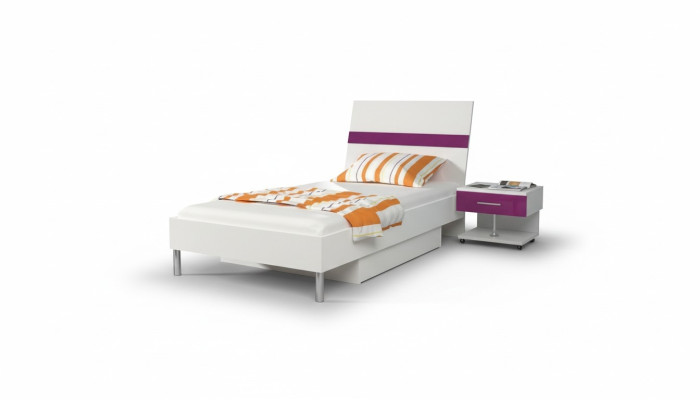 Cama + mesita de noche dormitorio juvenil infantil set muebles lila 2 piezas.
