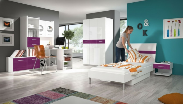 Armario de estantería librería para habitación de niños juvenil blanco lila de alto brillo