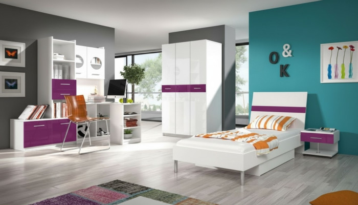 Armario de estantería librería para habitación de niños juvenil blanco lila de alto brillo