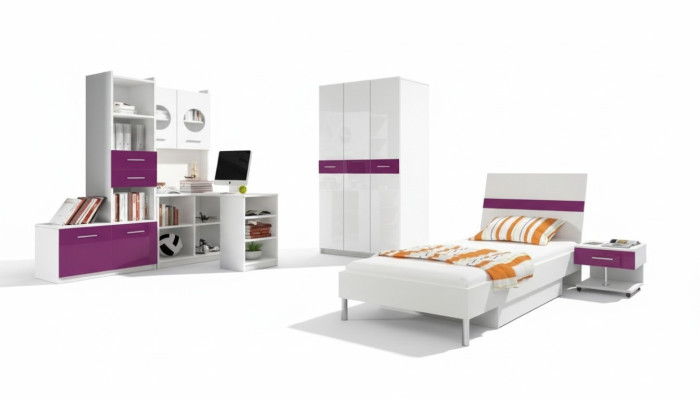 Escritorio de esquina moderno, escritorio de madera para habitación de jóvenes y niños en blanco, diseño de muebles.