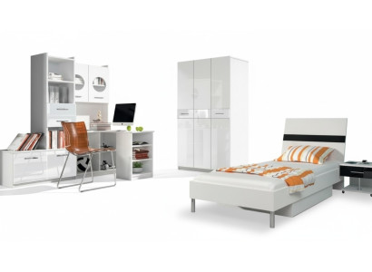Juego de habitación infantil blanco armario cómoda mesa madera alto brillo 5 piezas.