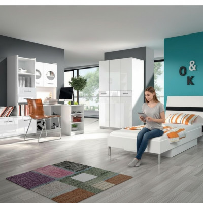 Mesa de escritorio moderna de esquina de madera para jóvenes y habitaciones infantiles de diseño blanco.