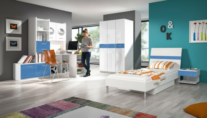 Conjunto de habitación infantil Mesa Cama Armario Cómoda Set de 5 piezas Habitación juvenil completa