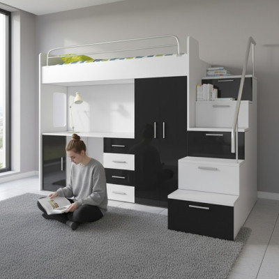 Litera doble negra Mesa Armario Multifunción Litera para niños