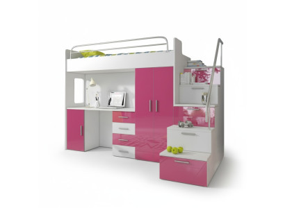 Litera doble rosa mesa armario multifunción litera alta habitación infantil