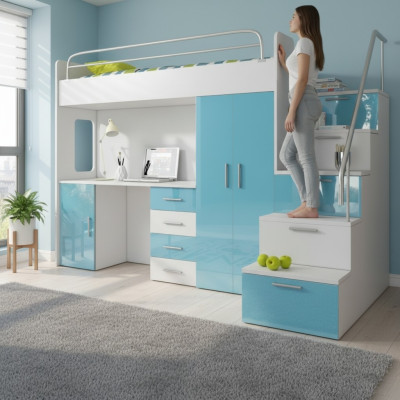 Litera litera cama cuna cama juvenil litera azul habitación infantil