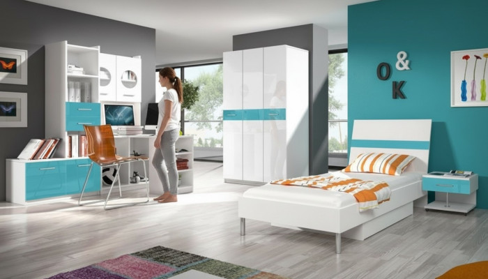 Habitación de niños turquesa moderna Armario Cómoda Mesa Dormitorio Juvenil juego de 5 piezas