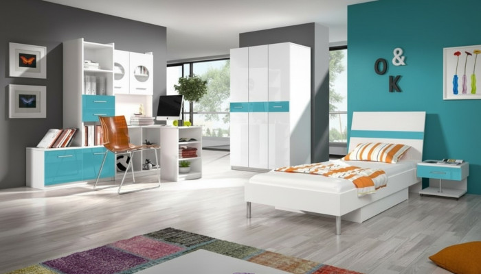 Habitación de niños turquesa moderna Armario Cómoda Mesa Dormitorio Juvenil juego de 5 piezas