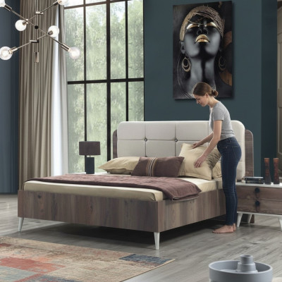 Cama Cama doble Dormitorio Diseño Camas modernas tapizadas en madera