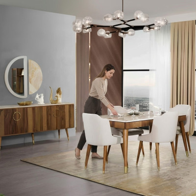 Juego de comedor moderno con mesa, 6 sillas, silla, juego completo de 7 piezas para el comedor.