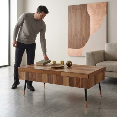 Mesa de café de lujo, mesas de café marrones, mesa de madera para sala de estar, mesa auxiliar.
