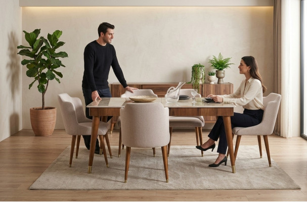 Mesa de comedor de madera, conjunto de mesa de comedor, silla, grupo nuevo, mesa 4x sillas de diseño 5 piezas