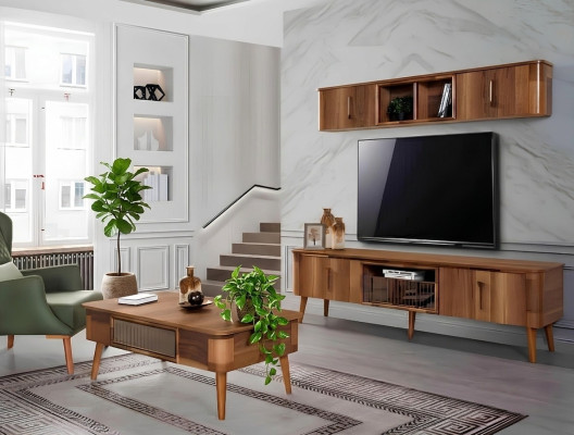 Mueble de salón moderno de madera en estilo TV, estantería, mueble de salón moderno nuevo.