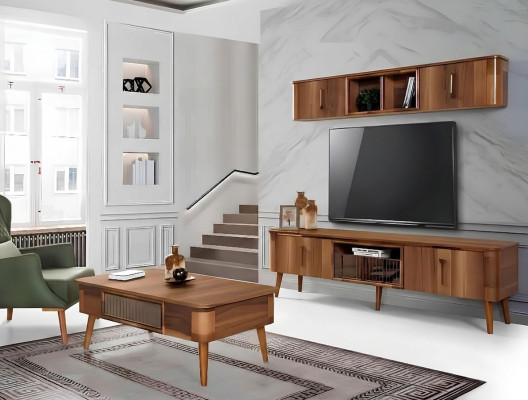 Mueble de salón moderno de madera en estilo TV, estantería, mueble de salón moderno nuevo.