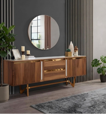 Conjunto de cómodas de aparador italiano de 2 piezas. Armario de madera con espejo.