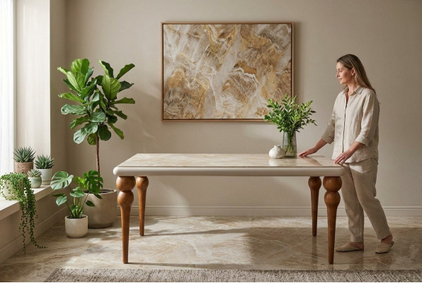 Aspecto de mármol: mesa de comedor, muebles de mesa de comedor de cocina de 180x94 cm.