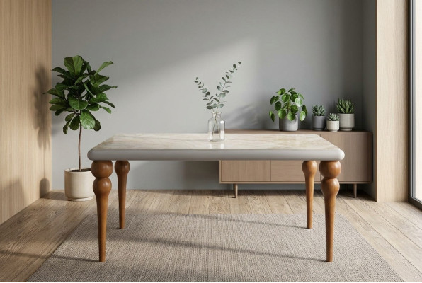 Aspecto de mármol: mesa de comedor, muebles de mesa de comedor de cocina de 180x94 cm.