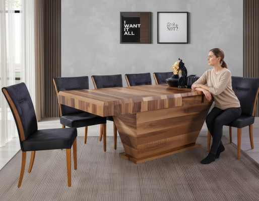 Mesa + 6 sillas Set conjunto Tapizado 7 piezas Nuevo Diseñador Madera Comedor Sala de estar Conjunto
