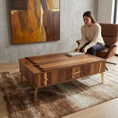 Mesa auxiliar de madera para sala de estar de diseño.