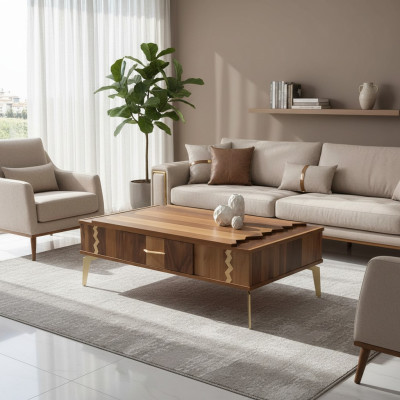 Mesa auxiliar de madera para sala de estar de diseño.