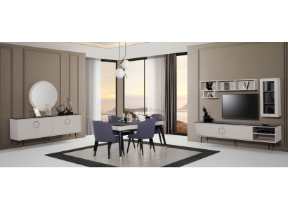 Juego completo de comedor de 7 piezas. Conjunto de aparador de comedor moderno. Mesa y 4 sillas.