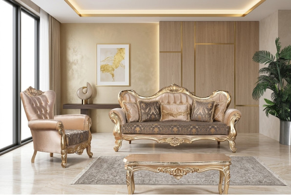 Chesterfield Conjunto de sofá Sofá Tapizado Muebles Barroco Rococó Mesa 3 piezas