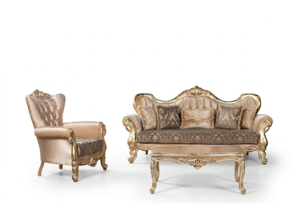 Chesterfield Conjunto de sofá Sofá Tapizado Muebles Barroco Rococó Mesa 3 piezas