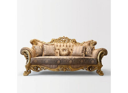 Chesterfield Barock Sofá de tres plazas en tela de sofá de tela dorada.