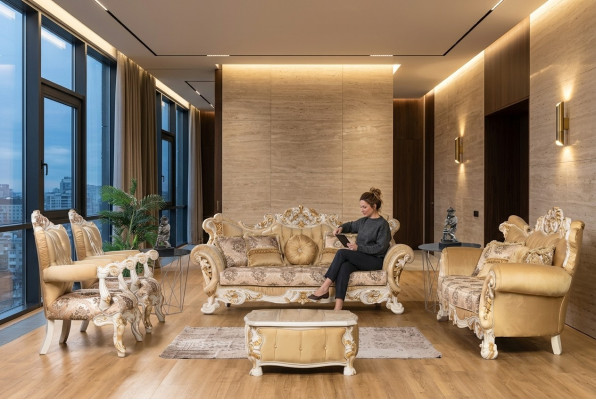 Conjunto clásico de sofá 4 piezas Set Barroco Rococó Muebles de lujo Sofá de salón
