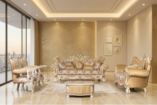 Conjunto clásico de sofá 4 piezas Set Barroco Rococó Muebles de lujo Sofá de salón