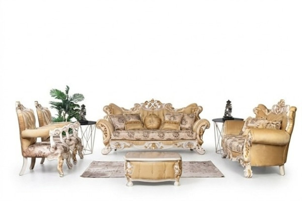 Conjunto clásico de sofá 4 piezas Set Barroco Rococó Muebles de lujo Sofá de salón