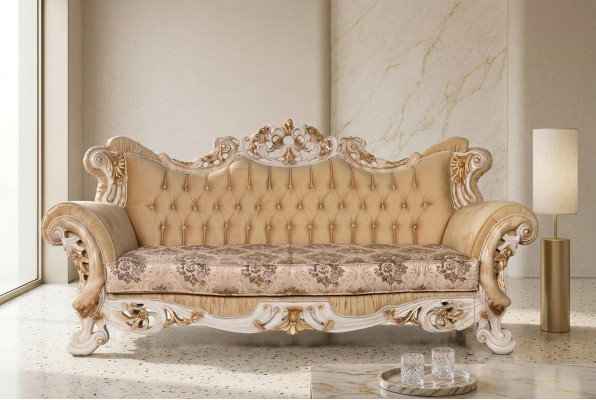 Chesterfield sofá barroco de tres plazas, mueble sofá tela beige