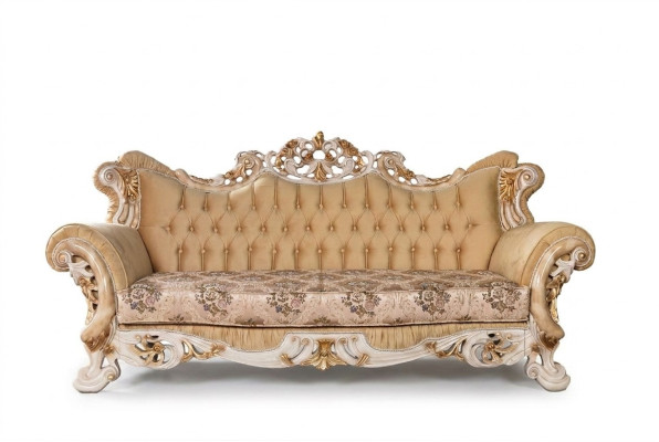 Chesterfield sofá barroco de tres plazas, mueble sofá tela beige