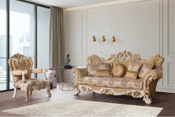 Sala de estar, sofá de lujo beige, conjunto de sofás, sofás, sillón 3+1 plazas, diseño de tela.