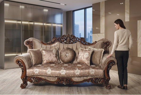 Barroco tres plazas sofá Chesterfield muebles sofá sofás tela marrón.