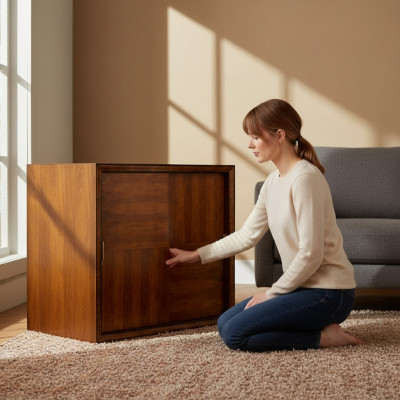 Armario de ropa de madera de color marrón, mueble de diseño de lujo con puertas correderas, nuevo.