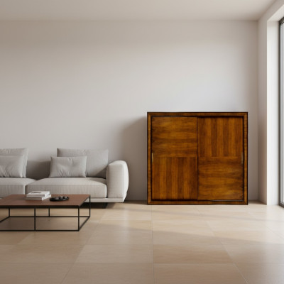 Armario de ropa de madera de color marrón, mueble de diseño de lujo con puertas correderas, nuevo.