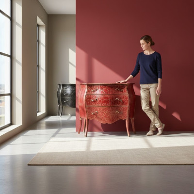 Mueble italiano Rojo Cómoda con cajones Aparador Cómodas Madera Nueva