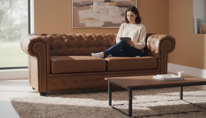 Sofá Chesterfield de tela gris Sofás Sala de estar Sofá Cojín Asiento Muebles