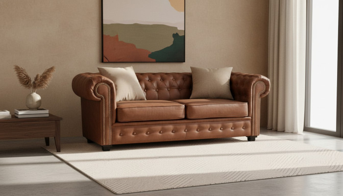 Sofá Chesterfield de tela gris Sofás Sala de estar Sofá Cojín Asiento Muebles