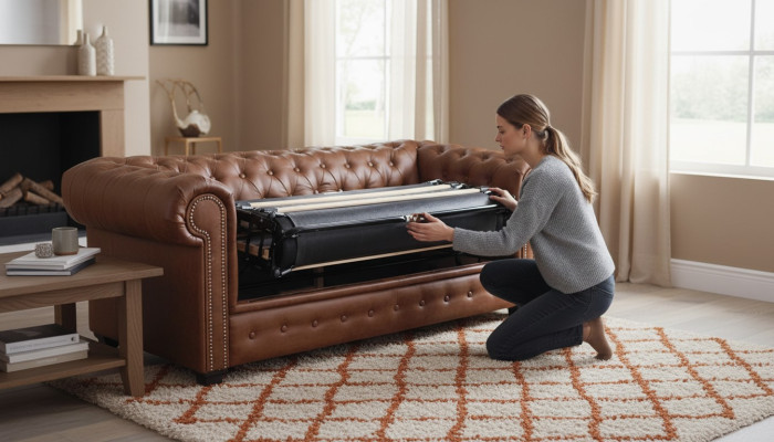 Sofá cama Chesterfield con función de cama sofá tapizado en muebles de sofá.