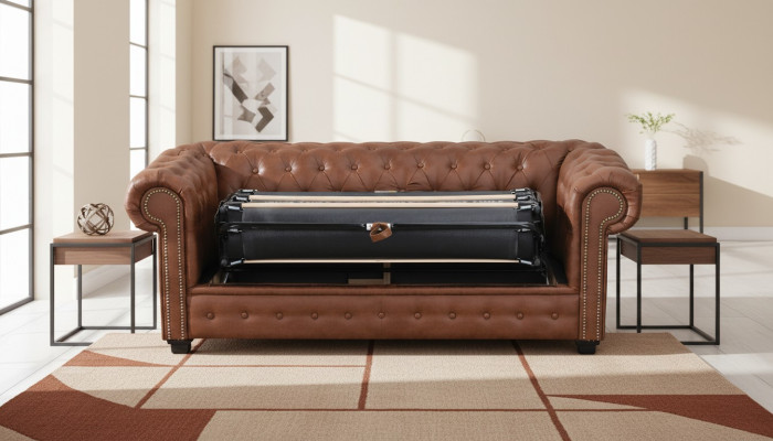 Sofá cama Chesterfield con función de cama sofá tapizado en muebles de sofá.