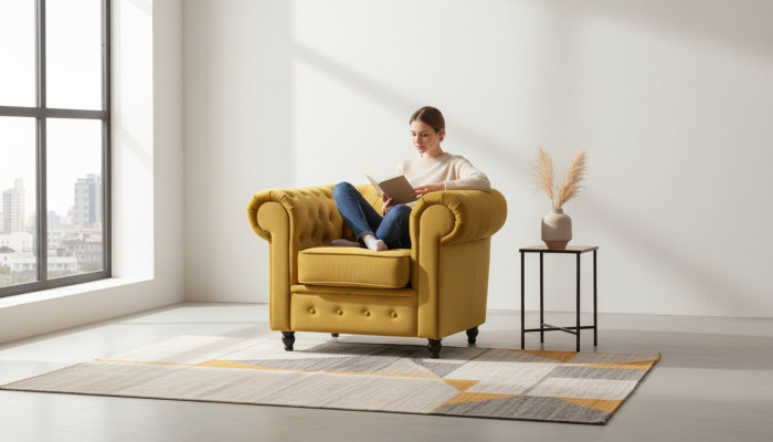 Diseño textil de tela para asiento, sillón Art déco de lujo individual con 1 asiento acolchado.