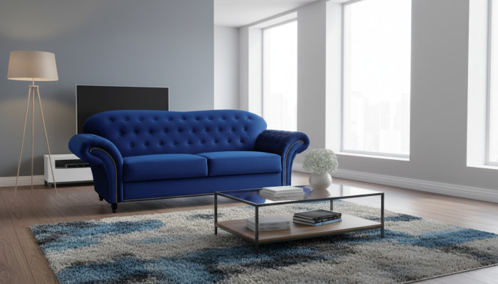 Sofá de tres plazas tela Azul Sofá Acolchado Muebles Decoración Sofás Sofás
