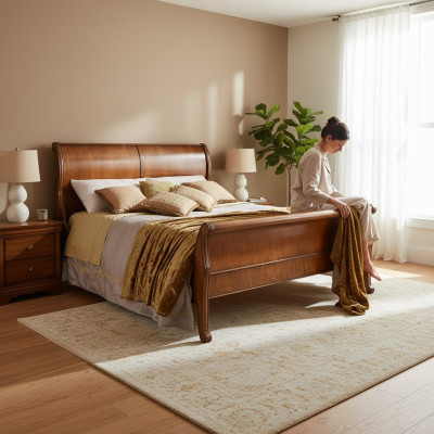Cama Marrón Dormitorio Muebles de madera Diseño textil Hotel Camas Estilo art déco Nuevo