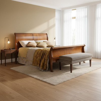 Cama Marrón Dormitorio Muebles de madera Diseño textil Hotel Camas Estilo art déco Nuevo